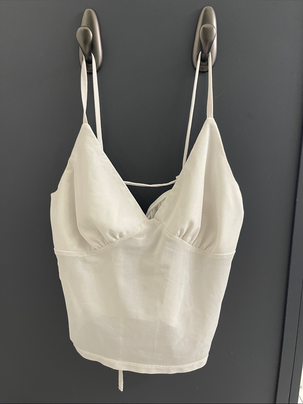 White Satin Cami Slip Top with Spaghetti Straps